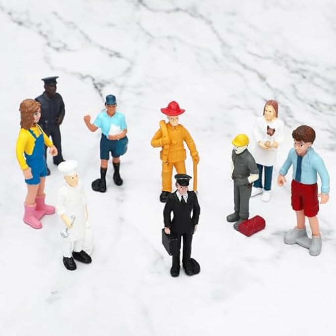 9 PIECES LITTLE PEOPLE FIGURES, HAND PAINTED REALISTIC ACTION PEOPLE MODEL TOYS, INCLUDE POLICEMAN PILOT FIREMAN MAILMAN CHEF AND MORE, SUITABLE FOR KIDS TODDLERS, DESKTOP DECORATION - Image 3